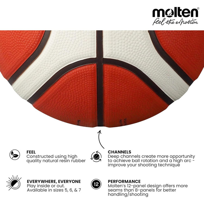 Баскетбольний м'яч Molten BG2010 для залів та вулиці, затверджений FIBA, помаранчево-бежевий
