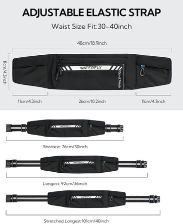 Поясна сумка для бігу WATERFLY: сумка на пояс для телефону, 4 кишені, для чоловіків та жінок, для фітнесу, спорту, бігу
