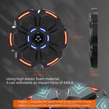 Музичний бокс-машина Snawowo для дорослих з LED підсвічуванням, Bluetooth, 9 режимами швидкості, режимом підрахунку та боксерськими рукавичками