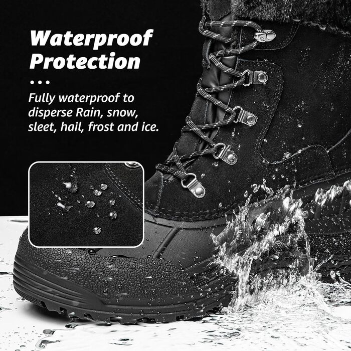 Черевики зимові Kelway для чоловіків, водонепроникні. Зимове взуття, чоботи для снігу, Outdoor, для походів, роботи, кемпінгу (Чорний, 45 EU)