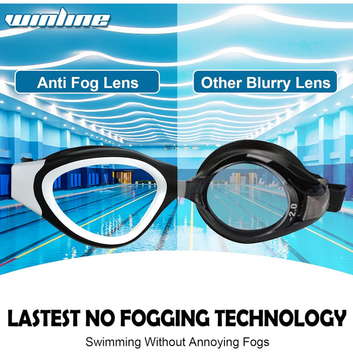Окуляри для плавання Winline Polarized/Non-Polarized для дорослих та підлітків, антизапітніння, захист від УФ, водонепроникні, чітке бачення, легке регулювання, м'які носові упори, синьо-чорний/синій поларизований дзеркальний об'єктив (PC-All Black/Non-po
