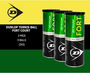 Тенісні м'ячі Dunlop Fort All Court, 9 штук (3x3), універсальні