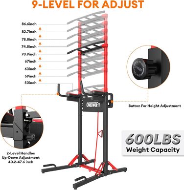 ONETWOFIT Power Tower - Станція для віджимань для дому, регульована висота, 270 кг, BLACK-1