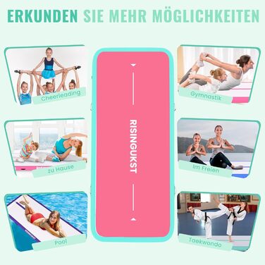 Гімнастичний надувний мат Air Matte Track, 300x100x15 см, зелено-рожевий, з насосом