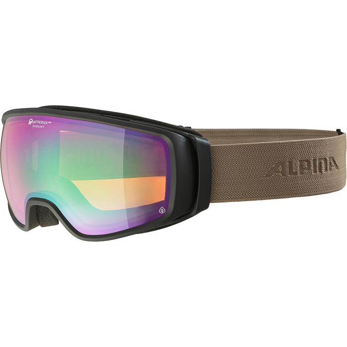 ALPINA DOUBLE JACK PLNT Q-LITE – Дзеркальна лижна маска OTG для дорослих, чорний-матовий, 100% UV-захист, посилення контрасту