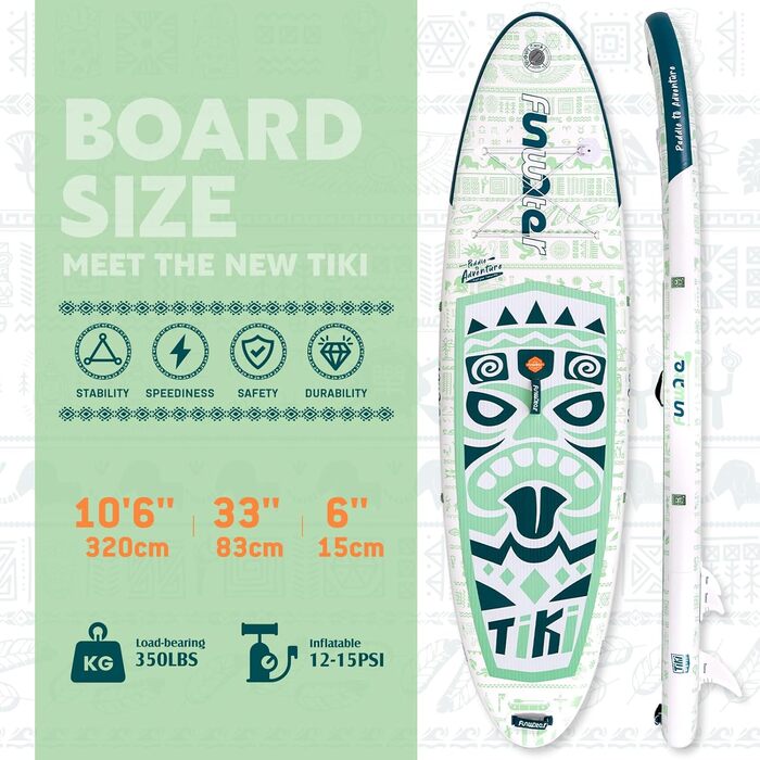 Надувна SUP-дошка FunWater Allround з насосом, веслом, рюкзаком і страховкою для дорослих, підлітків і дітей