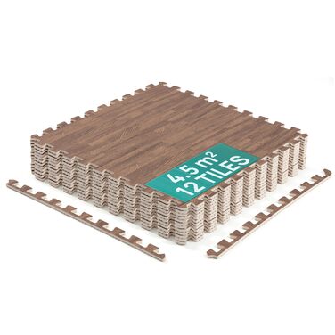 Набір модульних килимків для фітнесу Yes4All (12 шт, 60x60 см), захисний пазл-покриття для підлоги в тренажерний зал, гараж або дім, 4.5 м², колір Темний дуб