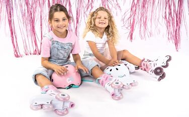 Роликові ковзани Cariboo для дітей, інлайнери для початківців, регульовані, 2 розміри, з навчальними колесами, рожеві, балетки (XS (26-30), рожево-м'ятні)