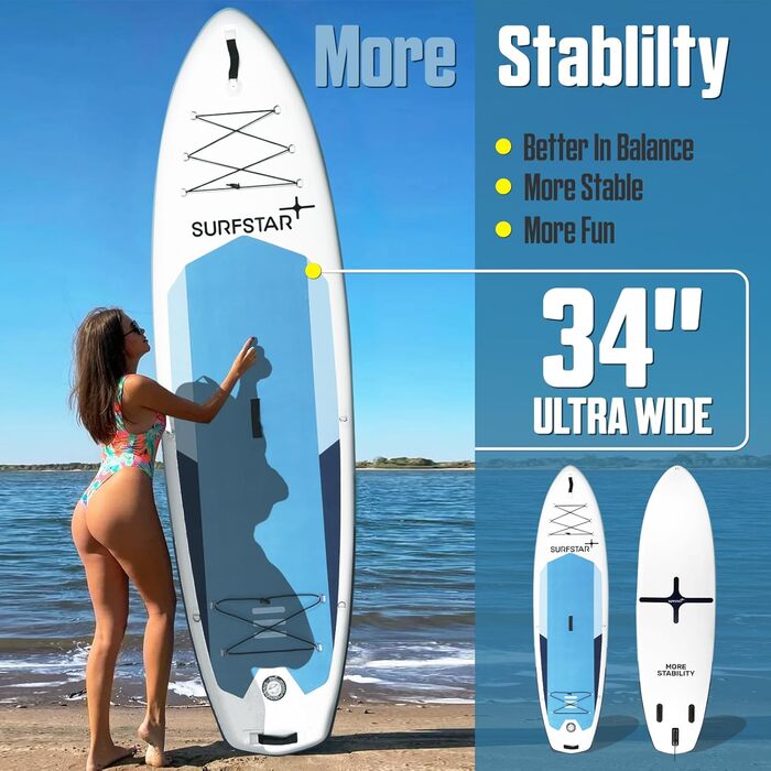 Надувна SUP-дошка Surfstar 320x86x15 см з технологією зварювання, універсальна дошка для веслування стоячи та каякінгу для дорослих, підвищена стійкість, з кріпленням для камери та сидінням для каяка, для риболовлі та активного відпочинку