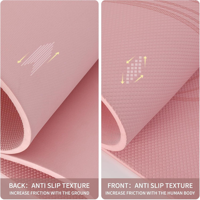 Килимок для йоги великого розміру 72'x36'x0.4' - комфортний, неслизький, для занять вдома, в залі або в студії. Колір: Рожевий