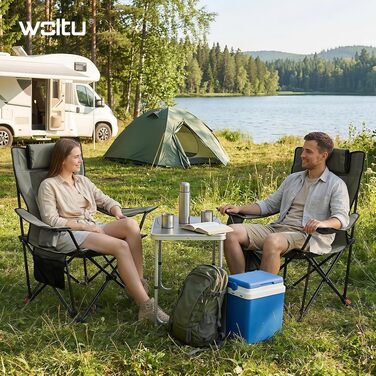 Набір складаних кемпінгових стільців WOLTU (2 шт.), outdoor-крісла для рибалки та пікніка з підскляником, знімною підголівником та кишенею, витримують до 150 кг, сірі