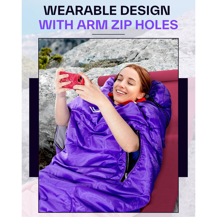 Спальний мішок Sportneer Outdoor - ковдровий, 3-4 сезони, для дорослих, фіолетовий (200x85 см)