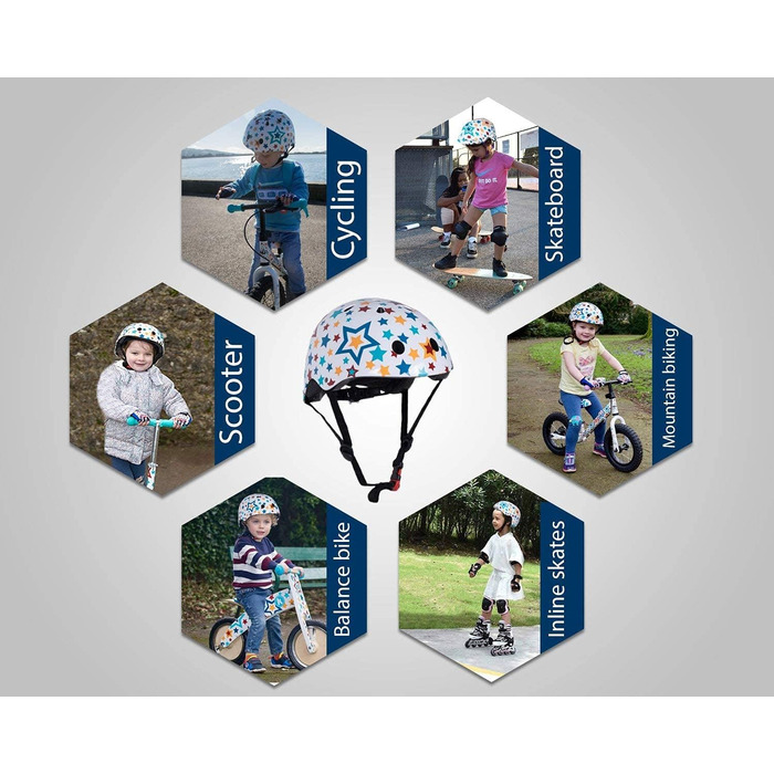 Дитячий велосипедний шолом KIDDIMOTO, спортивний, для самокатів, роликів, біговелів, розмір S (48-53 см), зірки