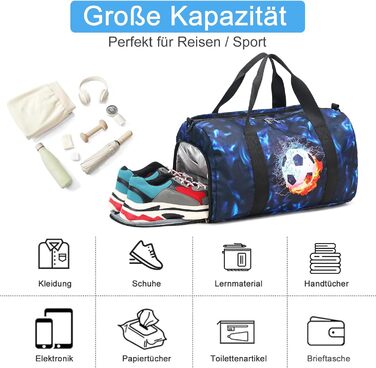 Спортивна сумка LEDAOU для дітей: для плавання, футболу, тренувань. З відділенням для взуття та мокрих речей. Синій колір.