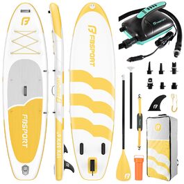 Надувний SUP дошка Stand Up Paddle 335см для дорослих з антиковзким покриттям, 15см товщина, вантажопідйомність 160кг, комплект з веслом, насосом та аксесуарами для йоги, подорожей та серфінгу (Жовтий)
