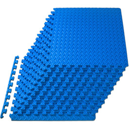 Підлоговий килимок ProsourceFit Puzzle 12 шт, EVA-піна, 1/2 дюйма, плитка 60x60 см для домашнього спортзалу, дитячої кімнати, синій, 4,5 м²