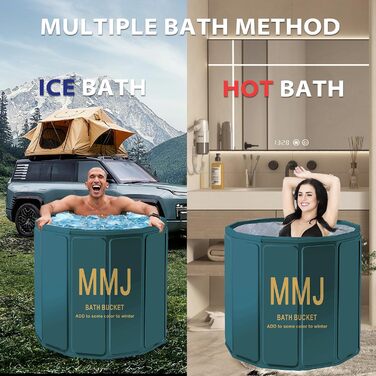 Портативна складана ванна для дорослих STARBRIIANT (80x66 см) — крижана ванна для відновлення, SPA та спортсменів, зелена, розмір L