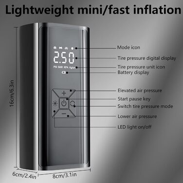 Портативний електричний компресор 4500mAh 150PSI з цифровим дисплеєм і ліхтарем, акумуляторний насос для авто, мотоцикла, велосипеда і м'ячів