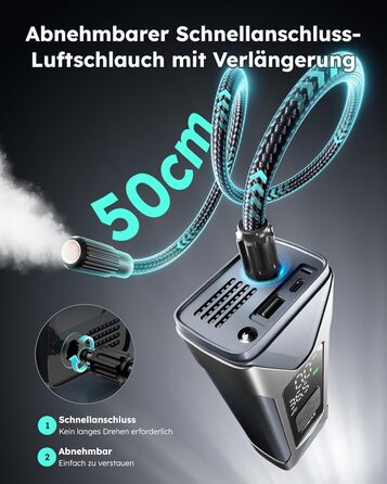 ASMAX електричний насос 7500mAh, портативний компресор для накачування шин 160PSI/11Bar з цифровим манометром і LED підсвіткою, міні помпа для авто, мотоциклів, велосипедів, м'ячів