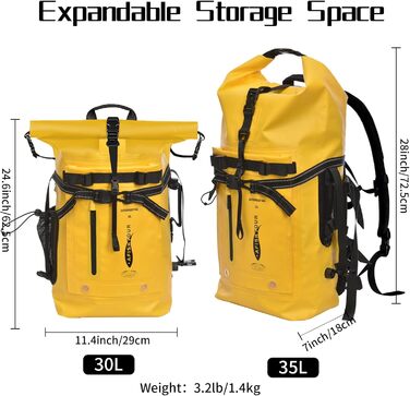 Водонепроникний рюкзак 35L для каякінгу, рафтингу та пляжу (жовтий)