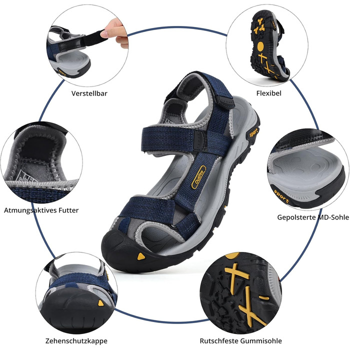 Чоловічі сандалі для пляжу, гір та трекінгу з текстильними ремінцями, водонепроникні, сині (43 EU)