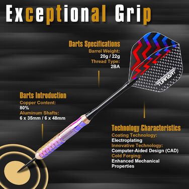 Дарти Turnart Metallspitze - Професійний набір дротиків 6 шт (22/24 г) з латунними корпусами та сталевими наконечниками