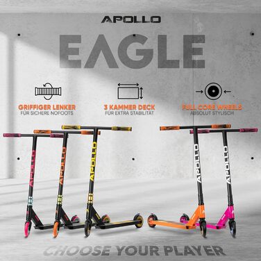 Трюковий самокат Apollo Eagle для дітей, підлітків і дорослих, професійний, з підшипниками ABEC 9, 110 мм колесами, чорний/зелений/помаранчевий