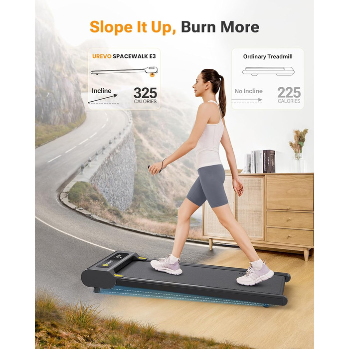 Бігова доріжка UREVO з нахилом, Walking Pad 1-6 км/год, для дому та офісу, з пультом ДУ та LED-дисплеєм, велика бігова зона
