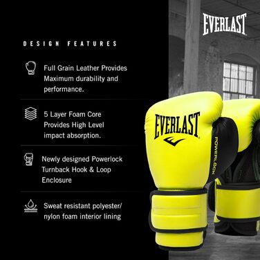 Боксерські рукавички Everlast Powerlock 2 Pro: для спарингу, тренувань з мішком та захисту зап'ястя. Оригінальні рукавички Everlast Gear, 12oz, NEON YELLOW