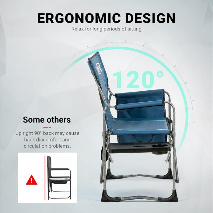 Стілець для кемпінгу OVERMONT: складаний, з підспівачем та сумкою-холодильником. Макс. навантаження 180 кг (2 шт., чорний)