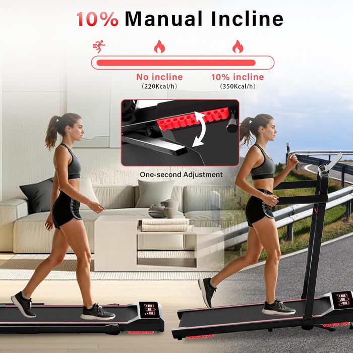 Тренажер для дому Laufband з нахилом 10%, швидкості 1-12 км/год, складний Walking Pad, 3.5HP, з Bluetooth-динаміком, 12 програм, APP та LED-дисплеєм (Чорний)