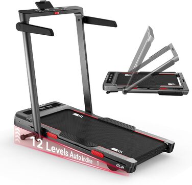 Біговий тренажер JASPORT H з нахилом 12°, 2-в-1 Walking Pad до 14 км/год, двигун 3.0HP, 18 програм, сенсорний та пульт дистанційного керування, Dual LED, складний 157 мм, Bluetooth App Zwift/Kinomap, для дому та офісу (GL3H)