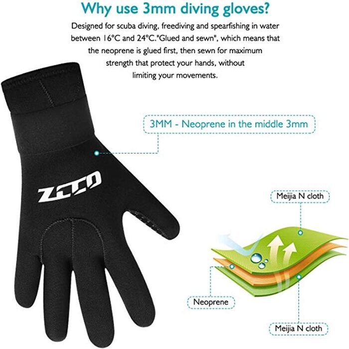 Рукавички для дайвінгу ZCCO 3мм/5мм, двошарові термо-неопренові рукавички з еластичним манжетом та антиковзким покриттям для дайвінгу, серфінгу, снорклінгу, розмір L