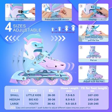 Дитячі ролики-інлайни для дівчаток з підсвічуванням коліс, фіолетовий колір. Підходять для початківців, для використання в приміщенні та на вулиці.