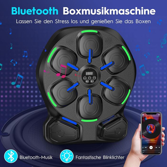 Електронна боксерська машина RevFit з LED-підсвіткою, Bluetooth, 9 режимів швидкості та режим підрахунку ударів, 51 см. Підходить для дітей та дорослих, для дому та фітнес-залу.