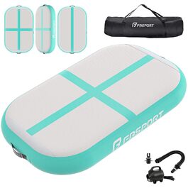 Airtrack FBSPORT мат гімнастичний надувний 60x100x10 см з помпою, сумка для транспортування, для дому, вулиці, йоги, фітнесу, зеленого кольору