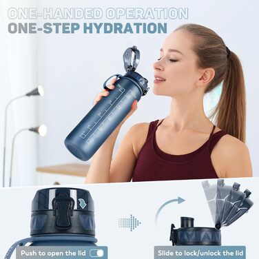 Спортивна пляшка для води 1л BPA-free з неслизьким гумовим грифом - для велосипеда, відпочинку, школи, спортзалу (1000 мл)