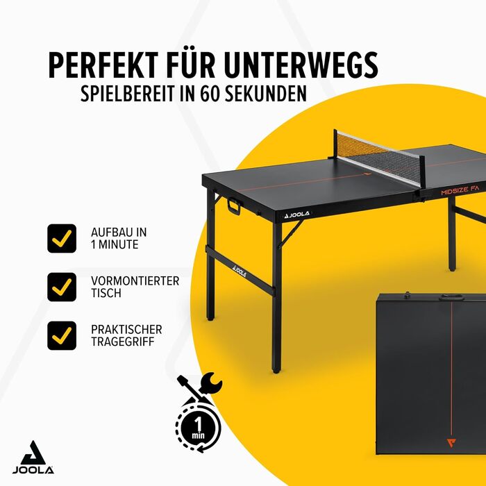 Стіл для настільного тенісу JOOLA Midsize з сучасним дизайном (сірий/оранжевий), включає сітку. Чорний / зелений