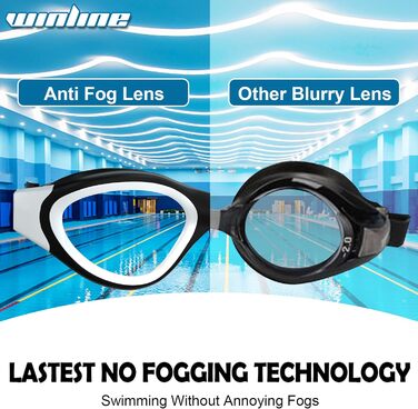 Окуляри для плавання Winline Polarized/Non-Polarized для дорослих та підлітків, антизапітніння, захист від УФ, водонепроникні, чітке бачення, легке регулювання, м'які носові упори, синьо-чорний/синій поларизований дзеркальний об'єктив (PC-All Black/Non-po