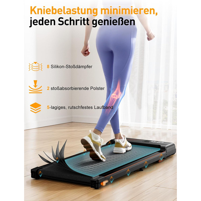 Walking Pad з нахилом 4% - компактний біговий тренажер для дому та офісу. Легкий, складаний, тихий, з LED-дисплеєм та пультом керування, потужність 2.5PS, чорний