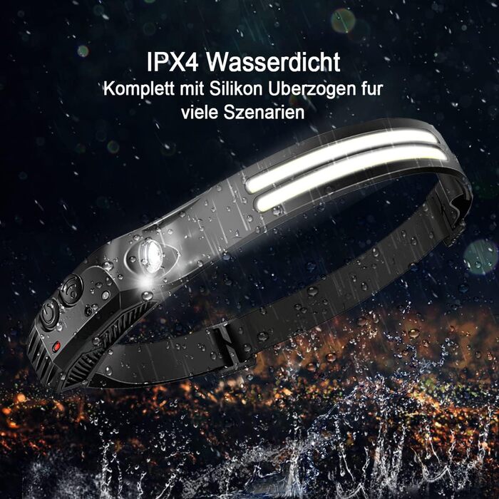 Фронтальний ліхтар GSY LED з перезаряджанням, 2 COB LED, 1000 люмен, сенсор, вологостійкий, 230° світловий потік