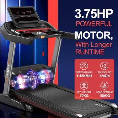 Біговий тренажер CharonFit T800: складний, потужний, до 160 кг, 20 км/год, з монітором, для дому