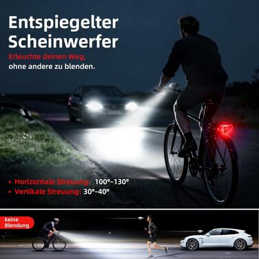 Набір переднього та заднього велоліхтаря з LED, StVZO, USB-C, водонепроникний, 100Lux + гальмівний індикатор, з батареєю