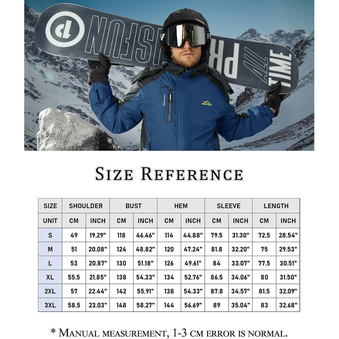 Зимова куртка KEFITEVD для чоловіків: водонепроникна, тепла, з капюшоном, softshell, флісова, розмір M, колір джинсовий блакитний