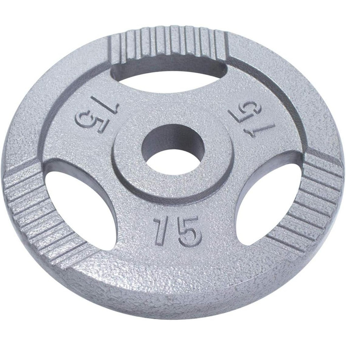Олімпійські диски GORILLA SPORTS з чавуну, сріблясті, 1,25–20 кг, 50 мм, Tri-Grip – вагові млинці для штанги