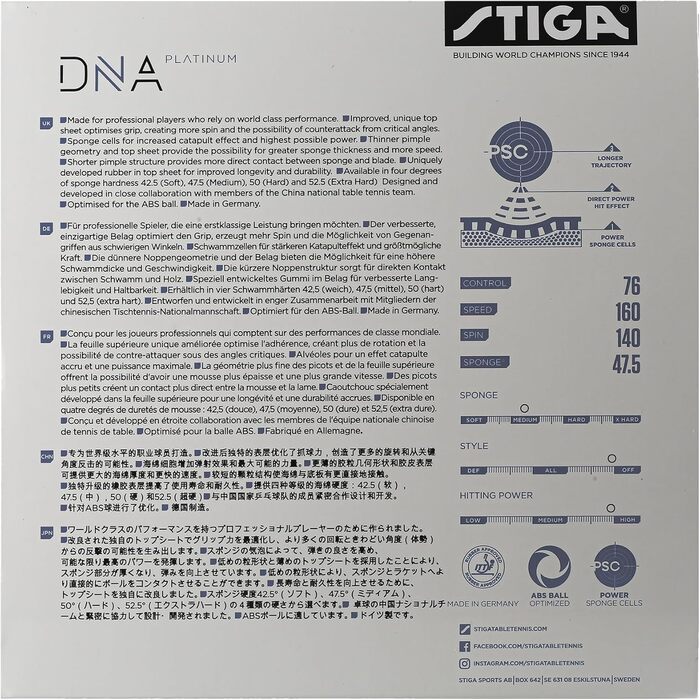 Накладка для настільного тенісу Stiga DNA Platinum M, чорна, 2.3 мм, універсальна