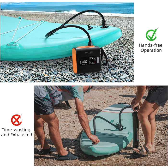 Електричний насос для SUP дошки PELLOR, 22 PSI, портативний, з акумулятором, для надування та здування, автоматичне вимкнення, для SUP дошок, каяків, наметів, човнів