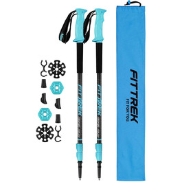 Тrekking-палиці FitTrek: телескопічні палиці для трекінгу та Nordic Walking, легкі, регульовані, з гумовими амортизаторами, підходящі для жінок, чоловіків та дітей (алюміній 6061, блакитні)