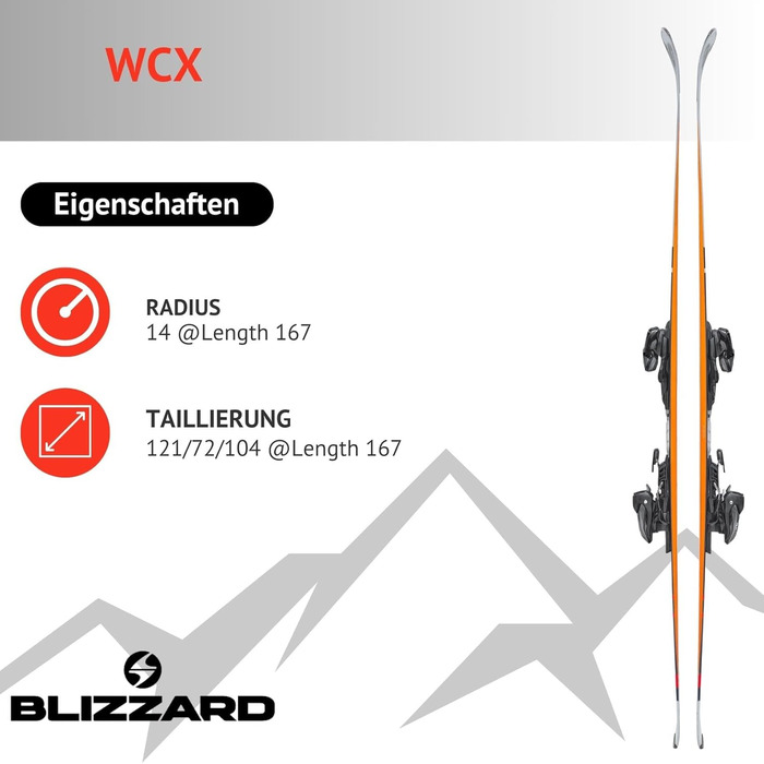 Льодоступи для фріраїду Blizzard WCX - повний камбер та рокер - з кріпленнями TLT10 Demo Z3-10 - для досвідчених та хороших лижників - слаломні лижі для підготовлених трас