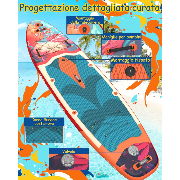 Надувний SUP дошка H2OSUP Stand Up Paddling Board - широка, з аксесуарами, для всіх рівнів, червона